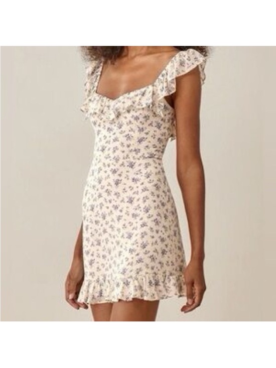Reformation Dresses & Skirts - Reformation Floral Ruffle Mini Dress in Cream and Blue